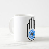 Jainisme Symbool Hand and and Wheel Reading Ahimsa Koffiemok (Voorkant links)