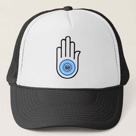 Jainisme Symbool Hand and and Wheel Reading Ahimsa Trucker Pet (Voorkant)
