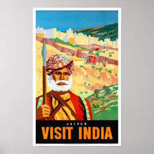 Jaipur bezoekt India Vintage Travel Poster herstel