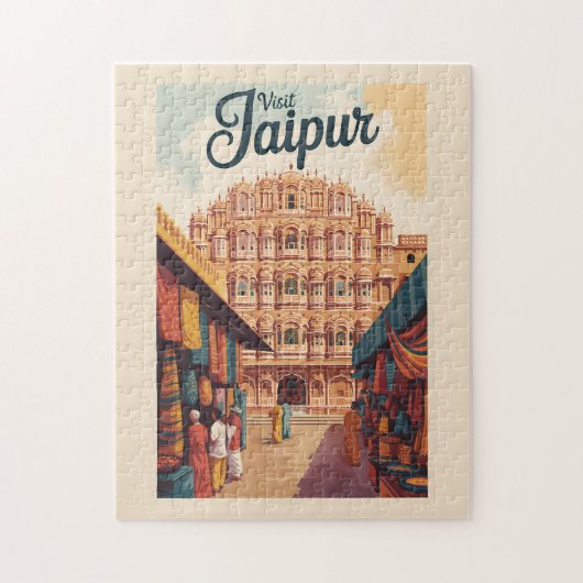 Jaipur India Hawa Mahal Illustratie Reiskunst Legpuzzel (Verticaal)