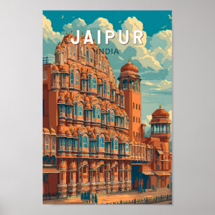 Jaipur India Illustratie Reizen Art Vintage Poster