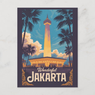 Jakarta Indonesië Illustratie Reis Kunst Vintage Briefkaart