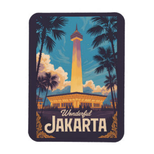 Jakarta Indonesië Illustratie Reis Kunst Vintage Magneet