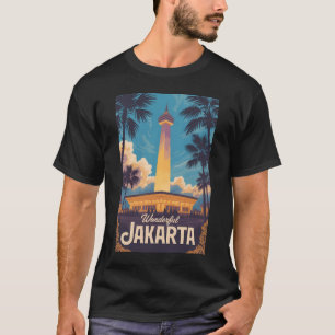 Jakarta Indonesië Illustratie Reis Kunst Vintage T-shirt