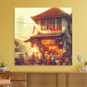 Jakarta Street Coffee Shop Canvas Afdruk (Insitu (Woonkamer))