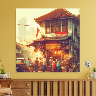 Jakarta Street Coffee Shop  Canvas Afdruk