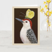 Jake la carte de voeux de pic-cou à ventre rouge (Fleur jaune)