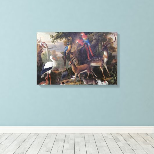 Jakob Bogdani Birds and Deer in Landsca Canvas Afdruk (Insitu (Houten vloer))