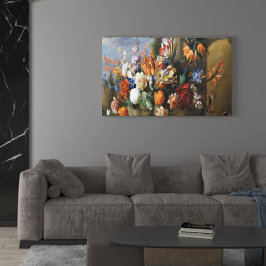 Jakob Bogdani Tulips Peonies and other Flowers in Canvas Afdruk