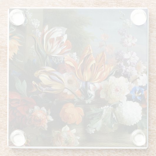 Jakob Bogdani Tulips Peonies en andere bloemen Glazen Onderzetter (Achterkant)