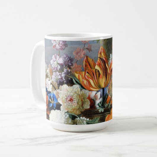 Jakob Bogdani Tulips Peonies en andere bloemen Koffiemok (Voorkant links)