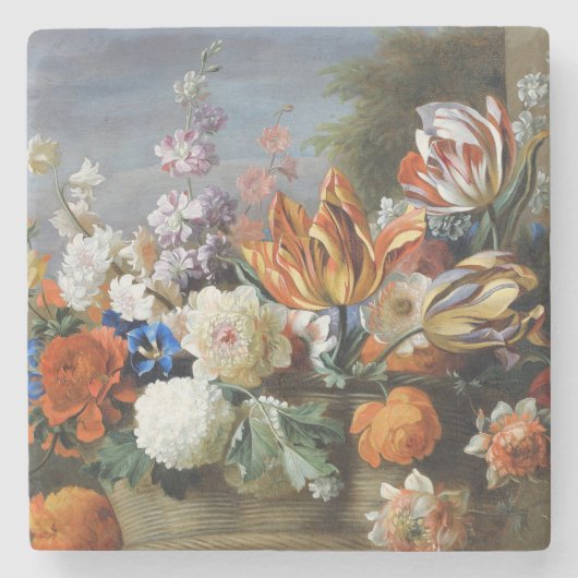 Jakob Bogdani Tulips Peonies en andere bloemen Stenen Onderzetter (Voorkant)