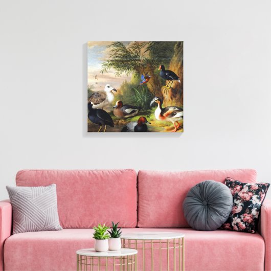 Jakob Bogdani Vogels in een landschap Canvas Afdruk (Insitu (Woonkamer))