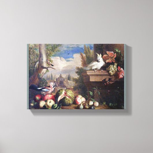 Jakob Bogdany Birds and Fruit in een landschap met Canvas Afdruk (Voorkant)