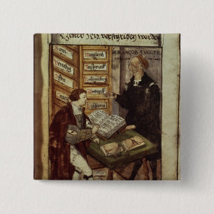 Jakob Fugger in zijn kantoor, 1518 Vierkante Button 5,1 Cm