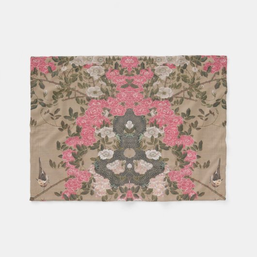Jakuchu Rose Harmony Fleece Blanket (Voorkant (Horizontaal))