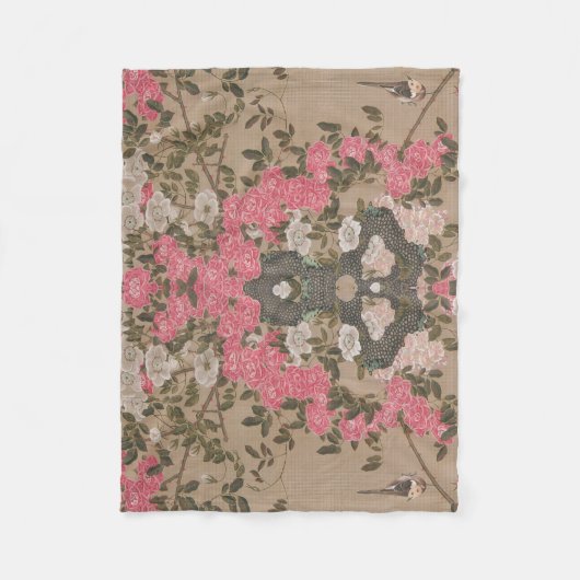 Jakuchu Rose Harmony Fleece Blanket (Voorkant)