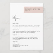 JALAINE Modern Blush Guest Name Dinner Menu (Voorkant)
