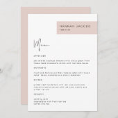 JALAINE Modern Blush Invité Nom Dîner Menu (Devant / Derrière)