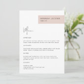 JALAINE Modern Blush Invité Nom Dîner Menu (Debout devant)