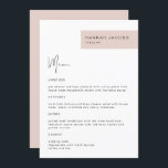 JALAINE Modern Blush Invité Nom Dîner Menu<br><div class="desc">Ce menu du dîner présente un design minimaliste moderne et épuré et un nom personnalisé pour chaque client. Ce menu est parfait pour tous les évènements simples et classiques. Réglez facilement la couleur à votre goût.</div>