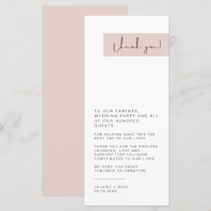 JALAINE Modern Blush Pink Wedding Bord Dank je Menu