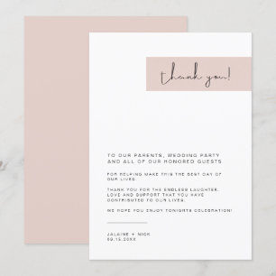 JALAINE Modern Blush Pink Wedding Bord Dank je Menu