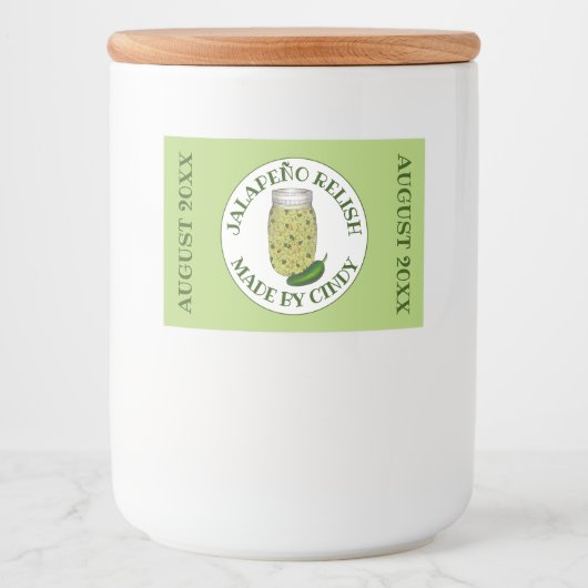 Jalapeno Jalapeño Hot Pepper Relish Gemaakt door I Voedselcontainer Etiket (Voorkant)