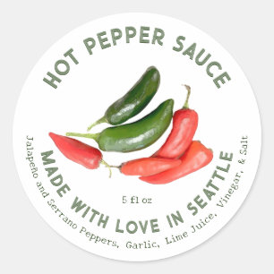 Jalapeño & Serrano Hot Pepper Sauce Gemaakt met Li Ronde Sticker