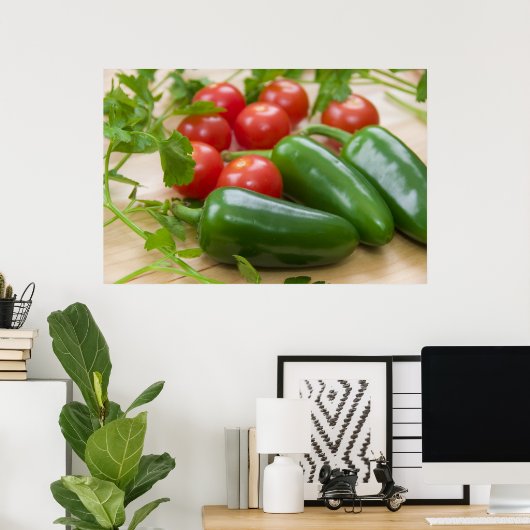 Jalapenos, Cherry Tomaten en Cilantro, vers Poster (Thuiskantoor)