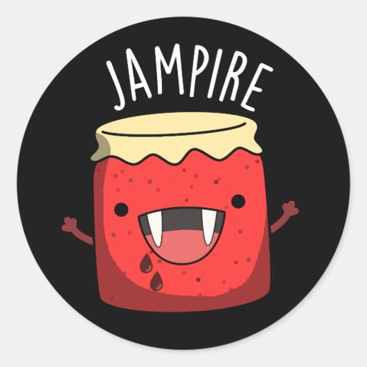 Jam-pire Funny Vampire Jam Pun Dark BG Ronde Sticker (Voorkant)