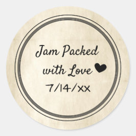 jam verpakt met een liefdesbliksetiket ronde sticker