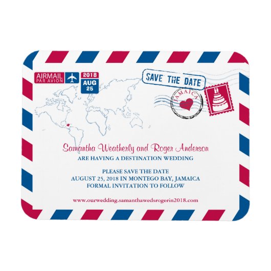 Jamaica Air Mail Bruiloft Bewaar de datum 3x4 Magneet (Horizontaal)