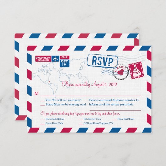JAMAICA Air Mail Wedding RSVP (Devant / Derrière)