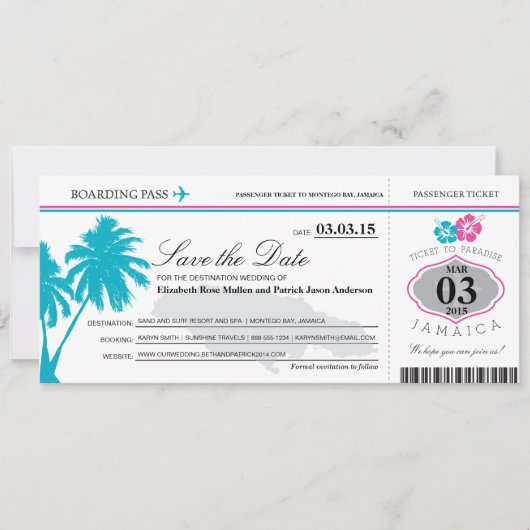 Jamaica Boarding Pass Save the Date (Voorkant)
