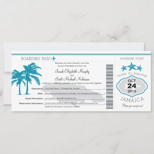 Jamaica Boarding Pass Wedding Kaart (Voorkant)