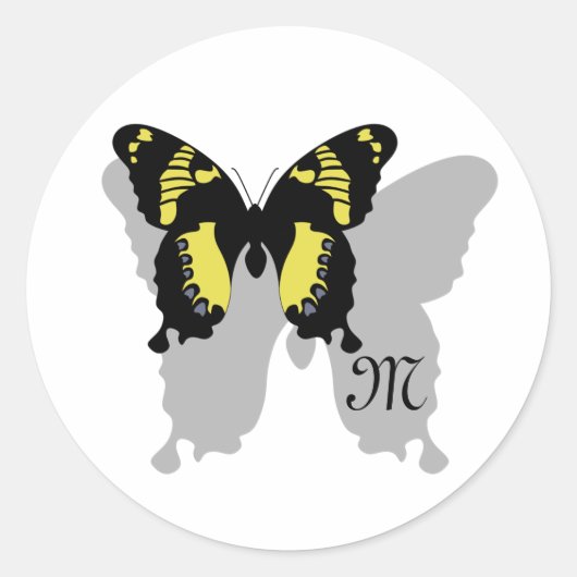 Jamaica Butterfly Shadow Monogram Ronde Sticker (Voorkant)
