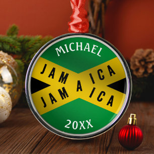 Jamaica Caution Tape Green Gold Jamaican Flag Metalen Ornament