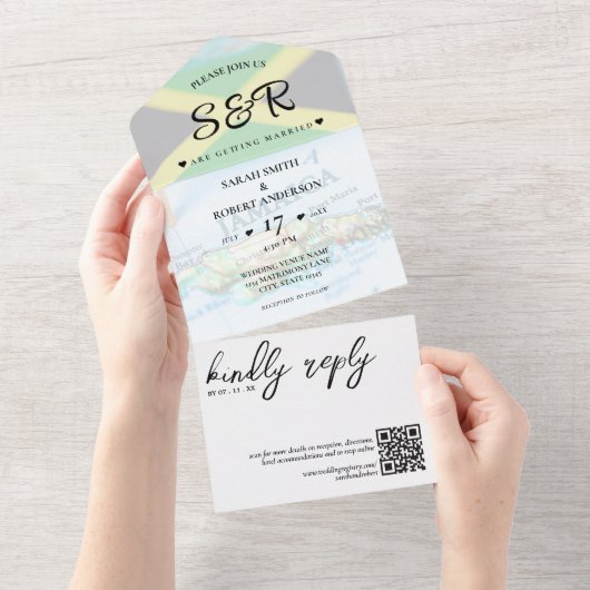 Jamaica eiland Jamaicaanse vlag bestemming bruilof All In One Uitnodiging (Afscheurbaar)