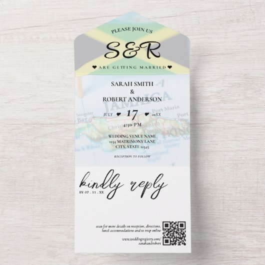 Jamaica eiland Jamaicaanse vlag bestemming bruilof All In One Uitnodiging (Binnen)