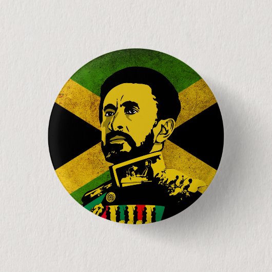Jamaica Flag - AILE sELASSIE i - Rasta Button (Voorkant)