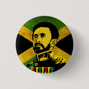Jamaica Flag - AILE sELASSIE i - Rasta Button
