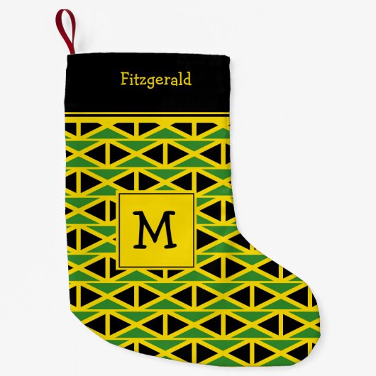JAMAICA Flag Monogram Aangepaste tekst GEEL Kleine Kerstsok (Voorkant)