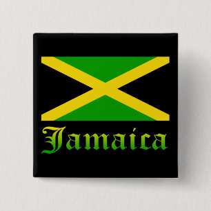 Jamaica Flag, zwart, groen en geel Vierkante Button 5,1 Cm
