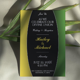 Jamaica Green & Gold Caribbean Elegant Wedding Kaart