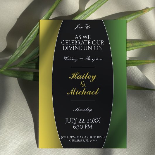 Jamaica Green & Gold Caribbean Elegant Wedding Kaart