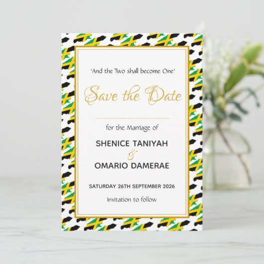 JAMAICA Huwelijk Christelijke Aangepaste Viering Save The Date (Staand voorkant)