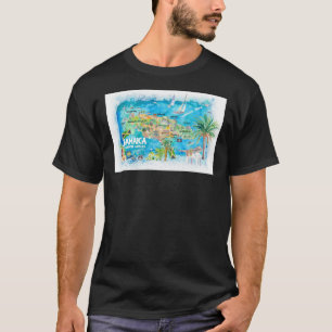Jamaica Illustrated Travel Map met Wegen en Hoogst T-shirt