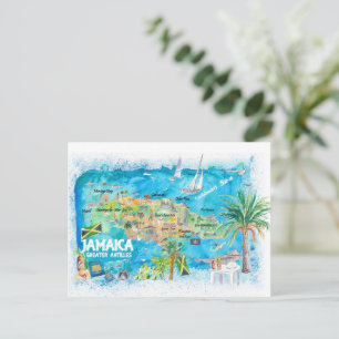 Jamaica Illustrated Travel Map met Wegen Feestdagenkaart