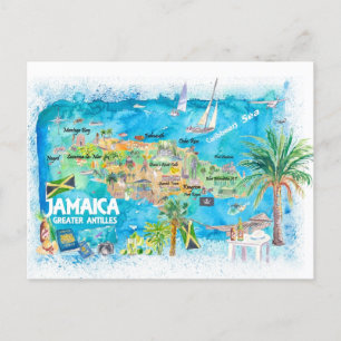 Jamaica Illustrated Travel Map met Wegen Feestdagenkaart